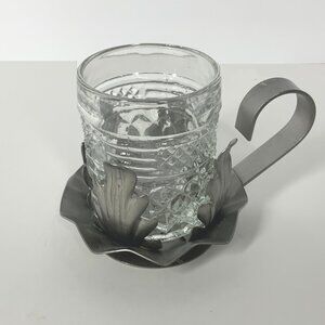 1950s Pewter Chamberstick Votive Candle Holder Mid-Century Design Finger Loop Gl